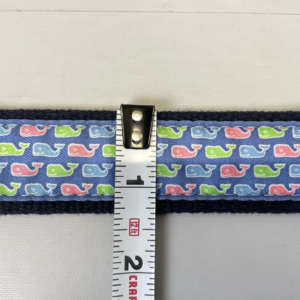 Vineyard Vines Ribbon Belt Kids Youth Size 24 Blue Whale Print Leather Brass USA